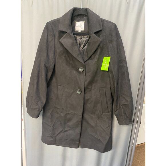 Sam Edelman Coats Womens 6 Black Long Sleeve Button Front Notch Collared Wool C6